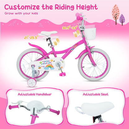 Vélo de fille 16 pouces pour les 4-7 ans, avec panier, rose