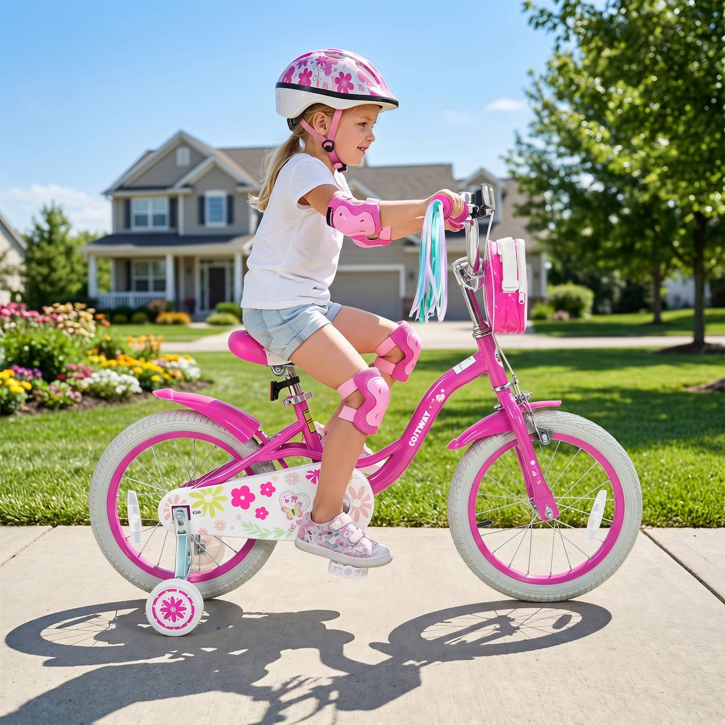 16-Inch Girls Bike, Front Bag & Streamers, Pink