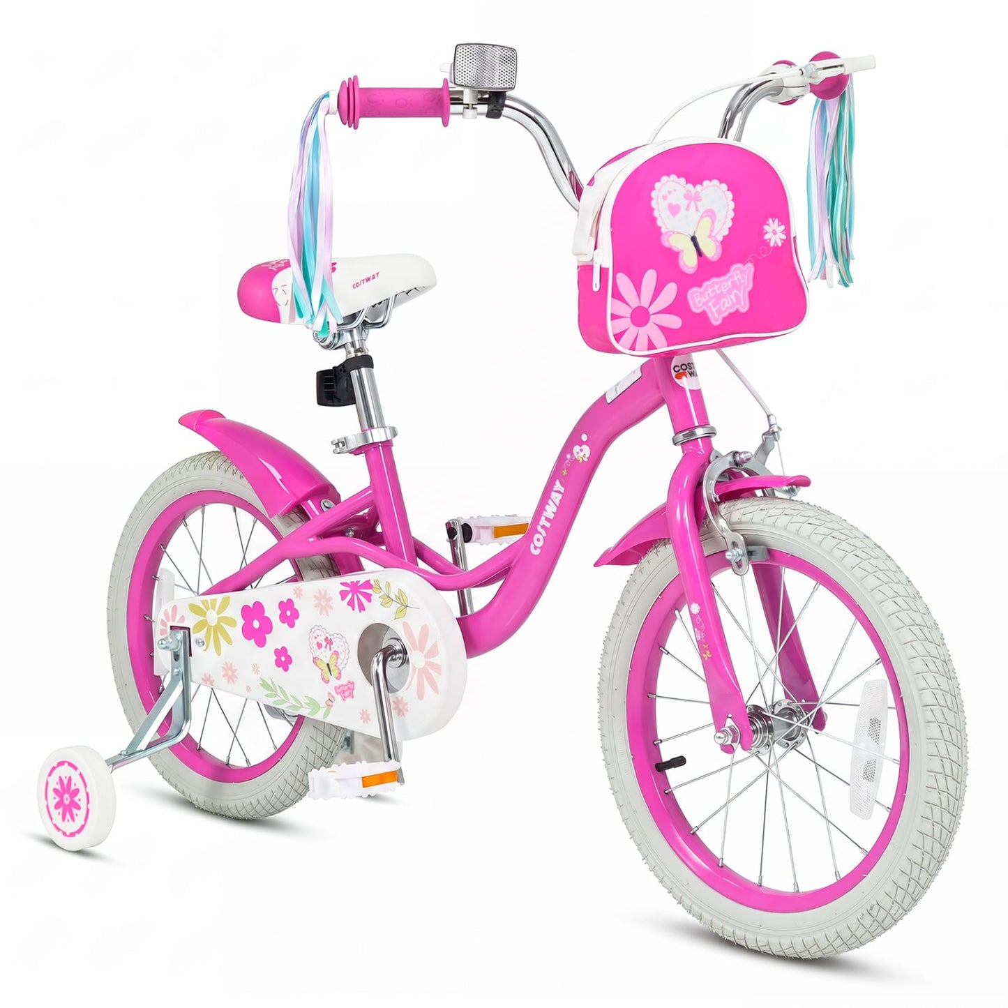 16-Inch Girls Bike, Front Bag & Streamers, Pink