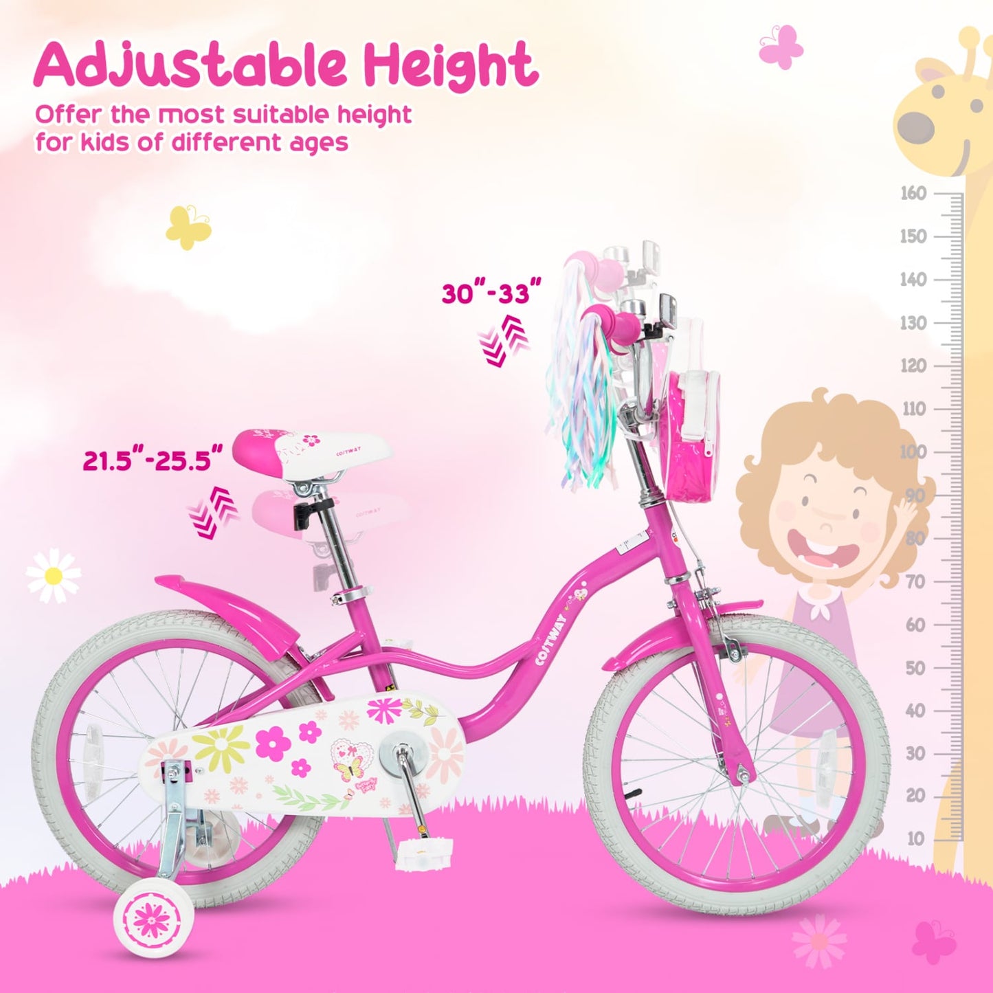 16-Inch Girls Bike, Front Bag & Streamers, Pink