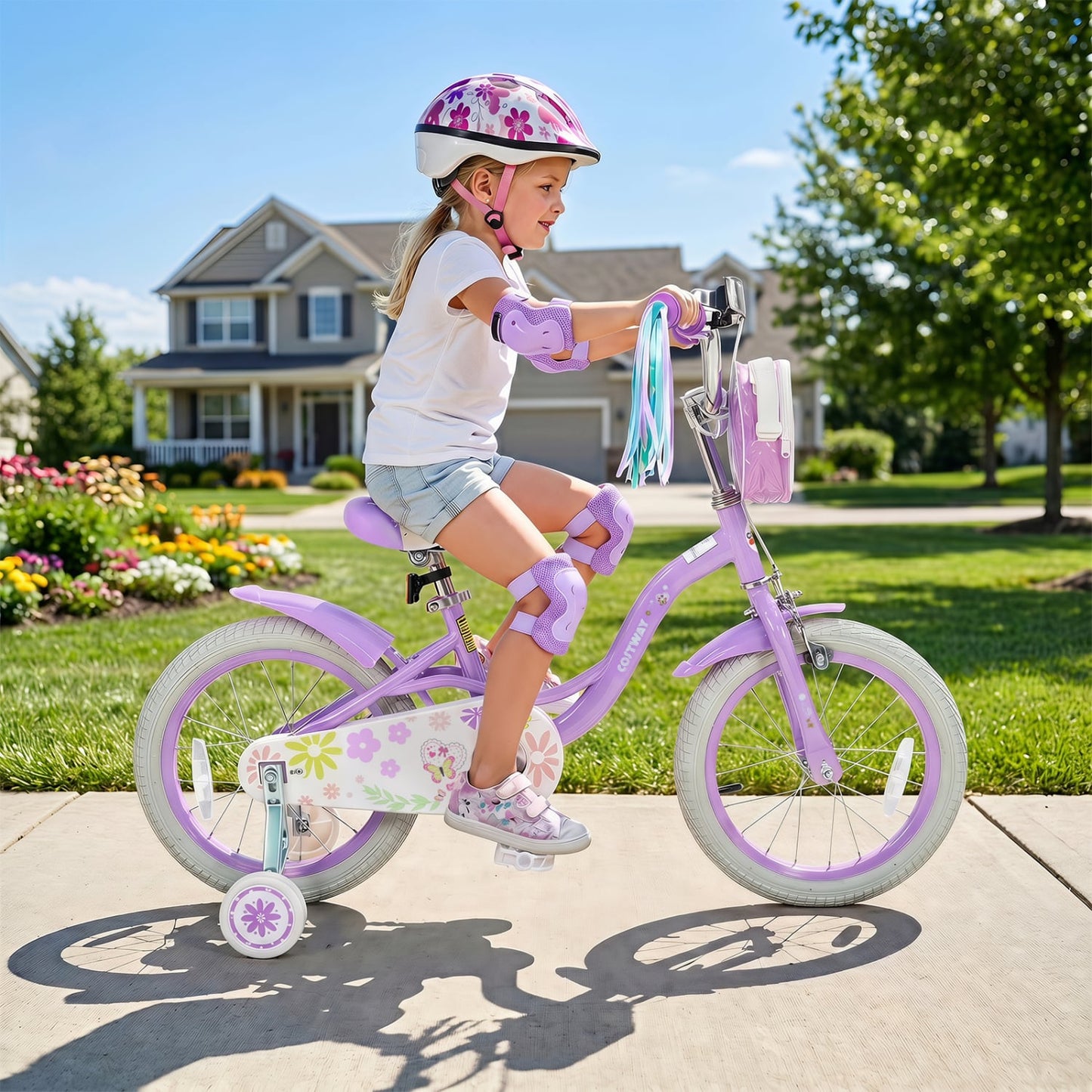 16 Inches Girls Bike, Front Bag, Streamers, Purple