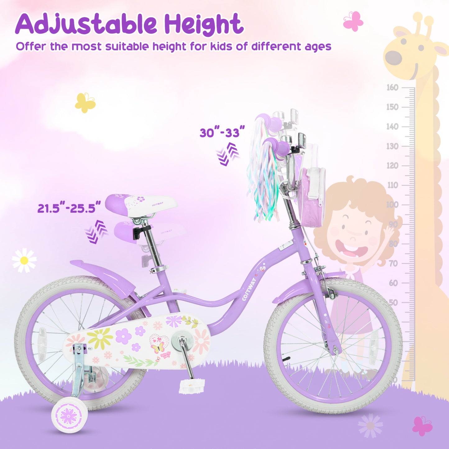 16 Inches Girls Bike, Front Bag, Streamers, Purple