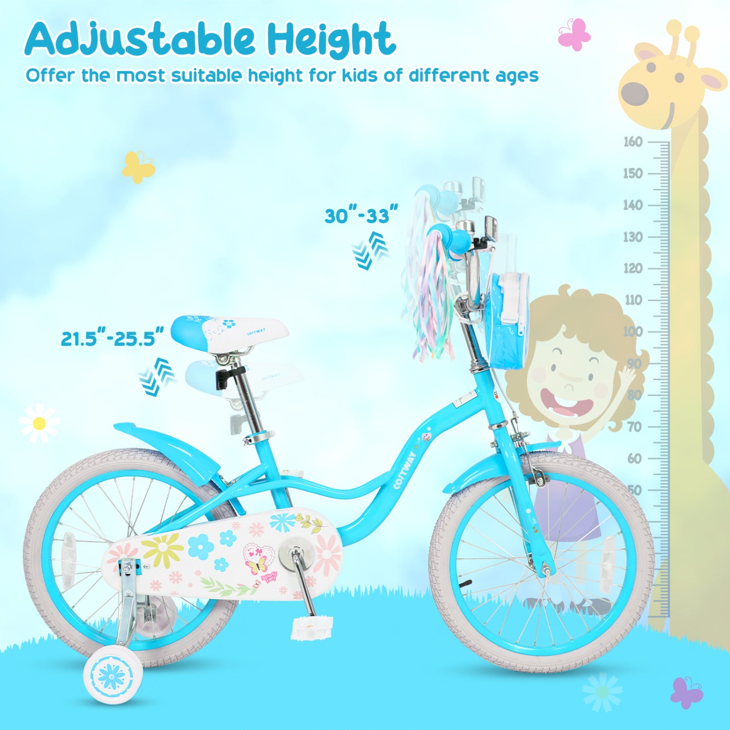 16" Girls Bike With Front Bag & Streamers, Blue