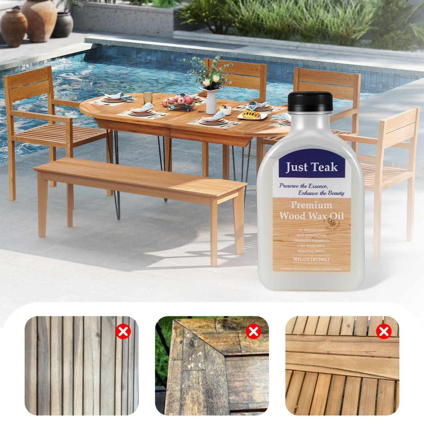 16 Oz Wood Oil Cleaner, Brightener, For Outdoor & Indoor Furniture