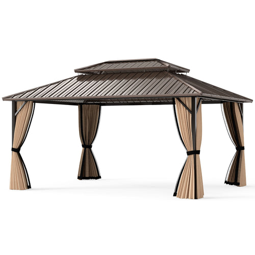 16 x 12 FT Hardtop Gazebo Outdoor Pergola for Patio Garden Deck Lawn Backyard Party Tent, Coffee