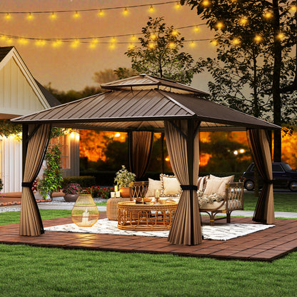 16 x 12 FT Hardtop Gazebo Outdoor Pergola for Patio Garden Deck Lawn Backyard Party Tent, Coffee Gazebos at Gallery Canada