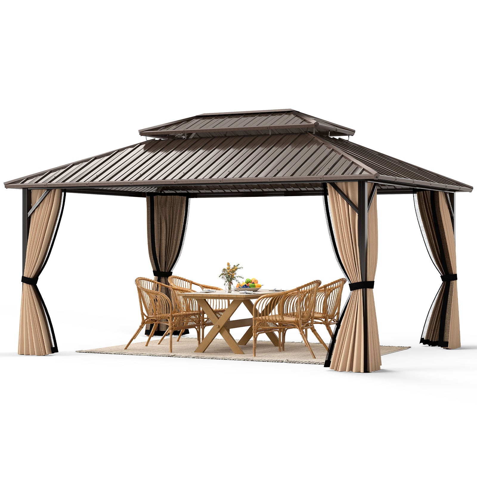 16 x 12 FT Hardtop Gazebo Outdoor Pergola for Patio Garden Deck Lawn Backyard Party Tent, Coffee Gazebos at Gallery Canada