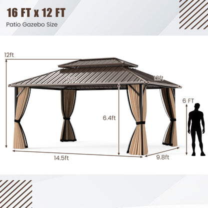 16 x 12 FT Hardtop Gazebo Outdoor Pergola for Patio Garden Deck Lawn Backyard Party Tent, Coffee Gazebos at Gallery Canada