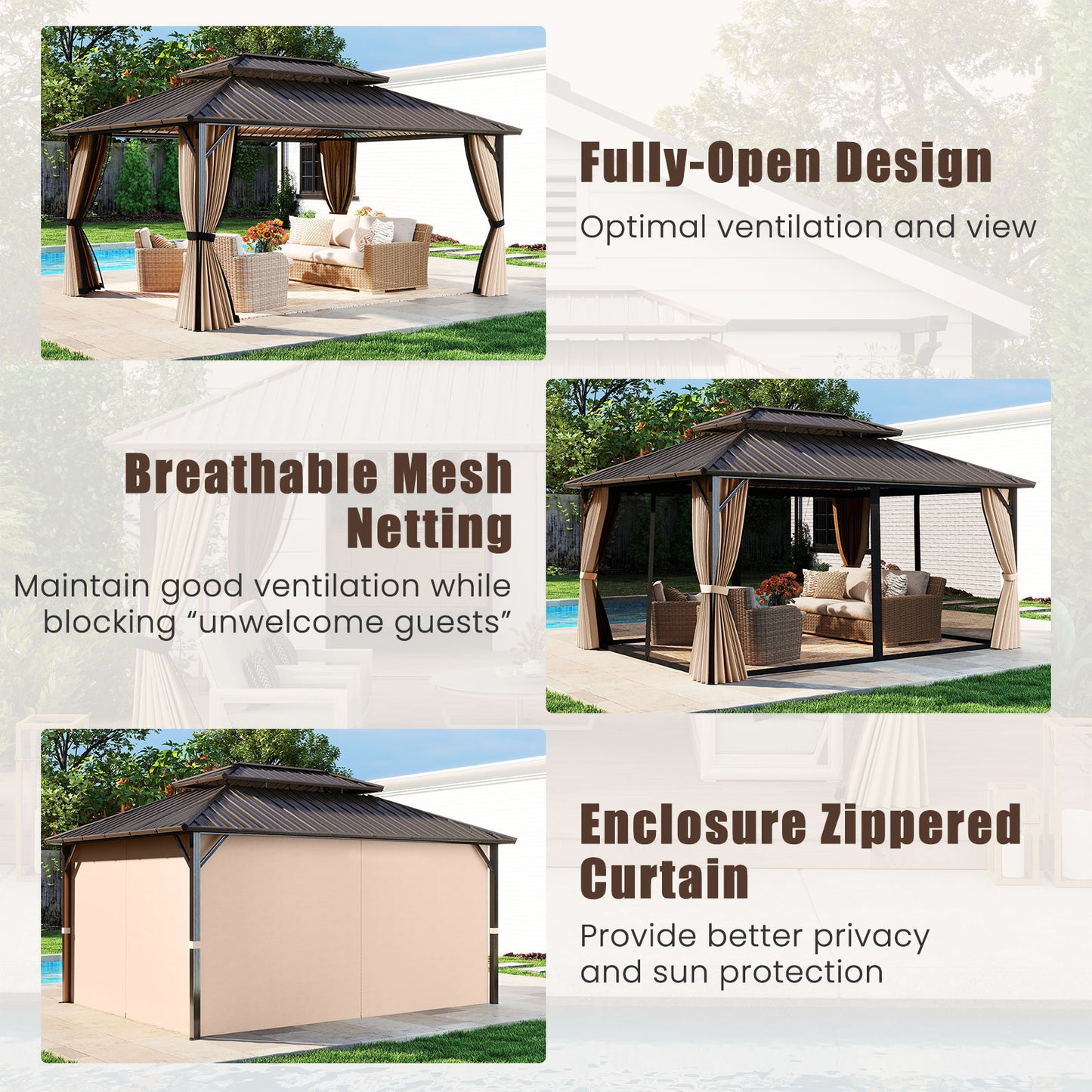 16 x 12 FT Hardtop Gazebo Outdoor Pergola for Patio Garden Deck Lawn Backyard Party Tent, Coffee Gazebos at Gallery Canada