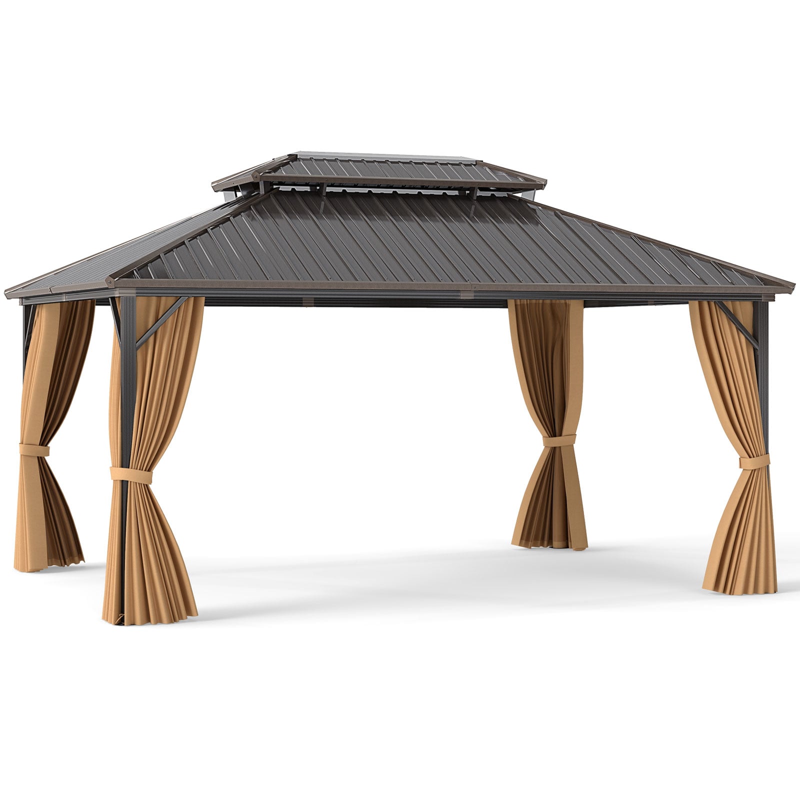 16x12 Feet Hardtop Gazebo, Aluminum Frame, Permanent Pavilion, Curtains And Netting, Coffee Gazebos Coffee at Gallery Canada