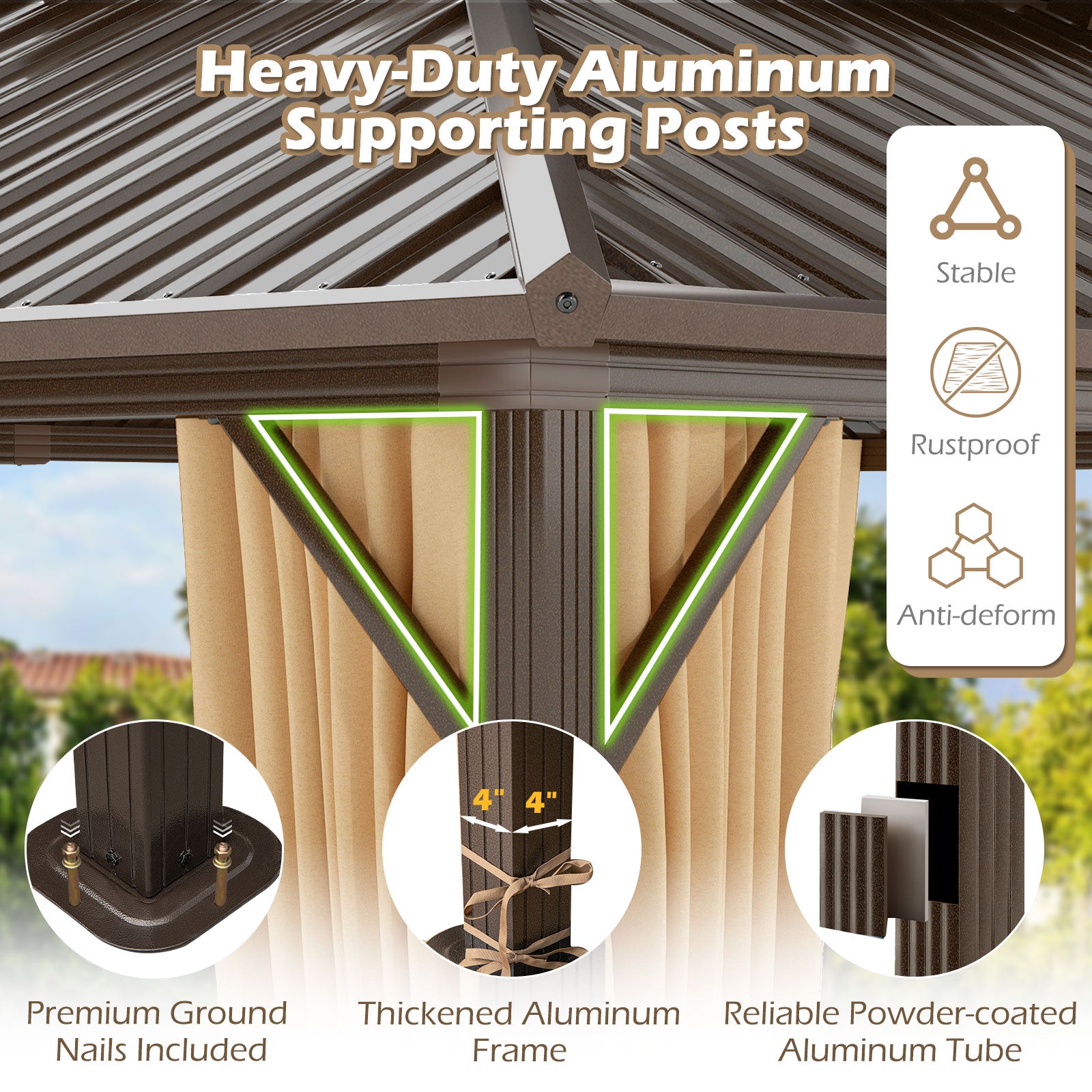 16 x 12 Feet Hardtop Gazebo Aluminum Frame Permanent Pavilion with Curtains and Netting, Coffee Gazebos at Gallery Canada