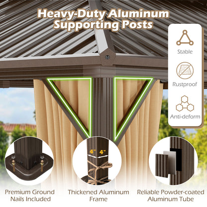 16 x 12 Feet Hardtop Gazebo Aluminum Frame Permanent Pavilion with Curtains and Netting, Coffee Gazebos at Gallery Canada
