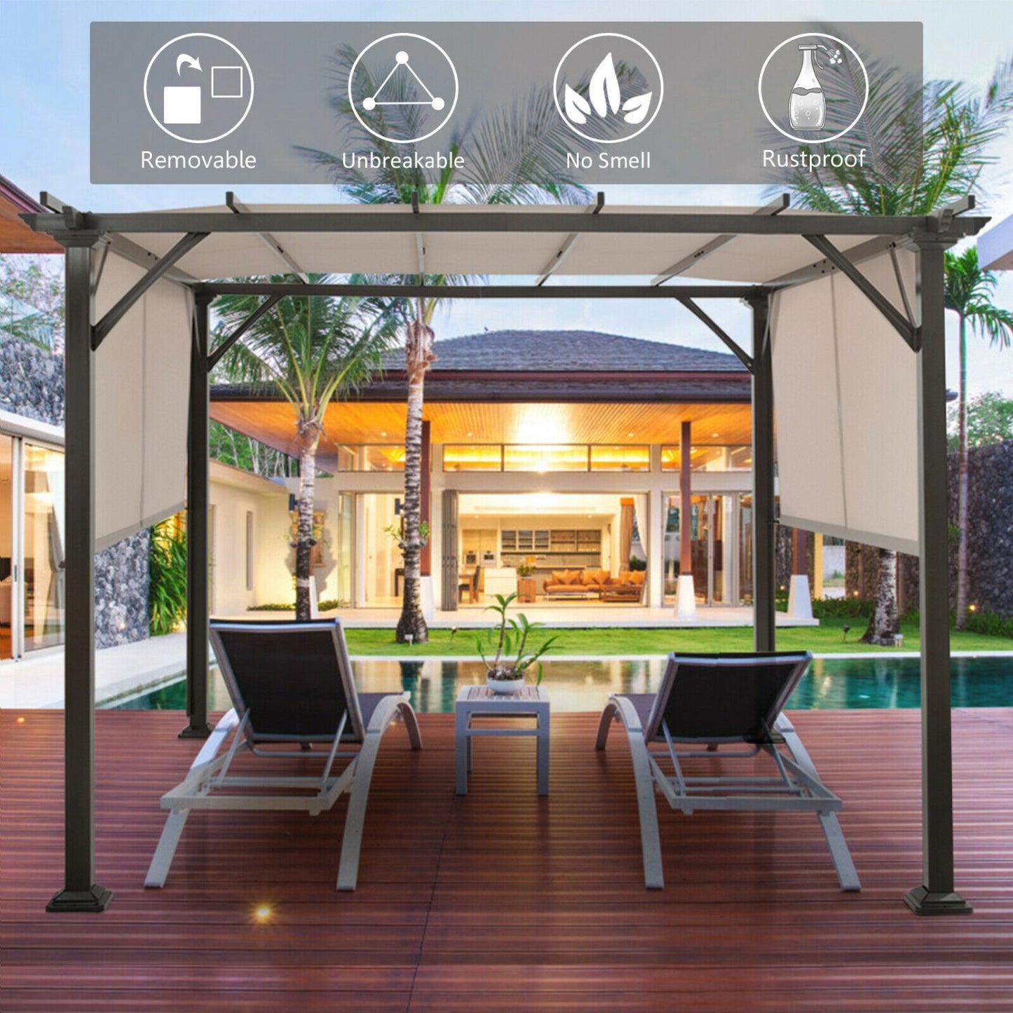 16' x 4' 2Pcs Replacement Canopy, Pergola Sun Awning, Beige Gazebos at Gallery Canada