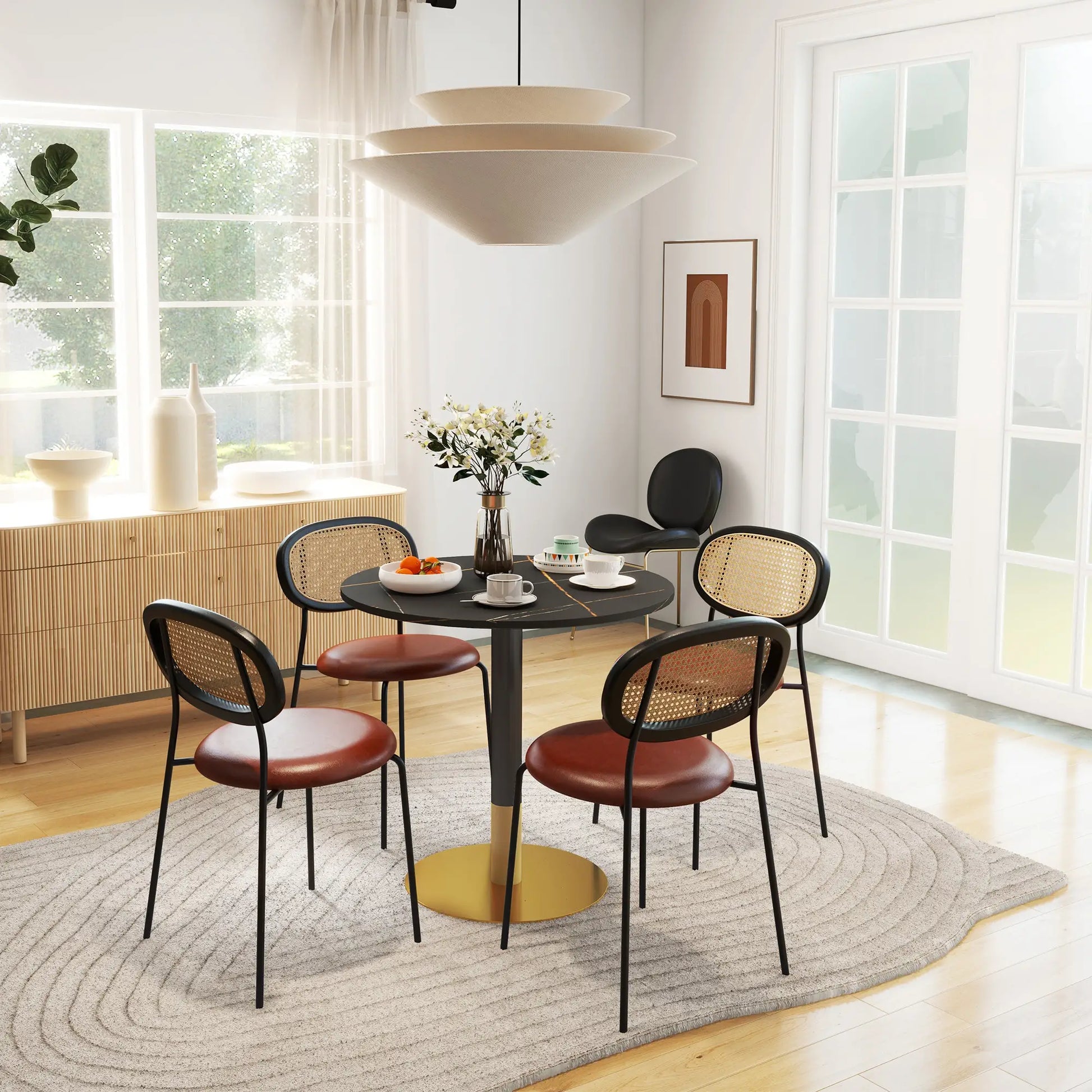 Round Dining Table, Faux Marble Top, Steel Base, Black Bar Tables & Dining Tables at Gallery Canada