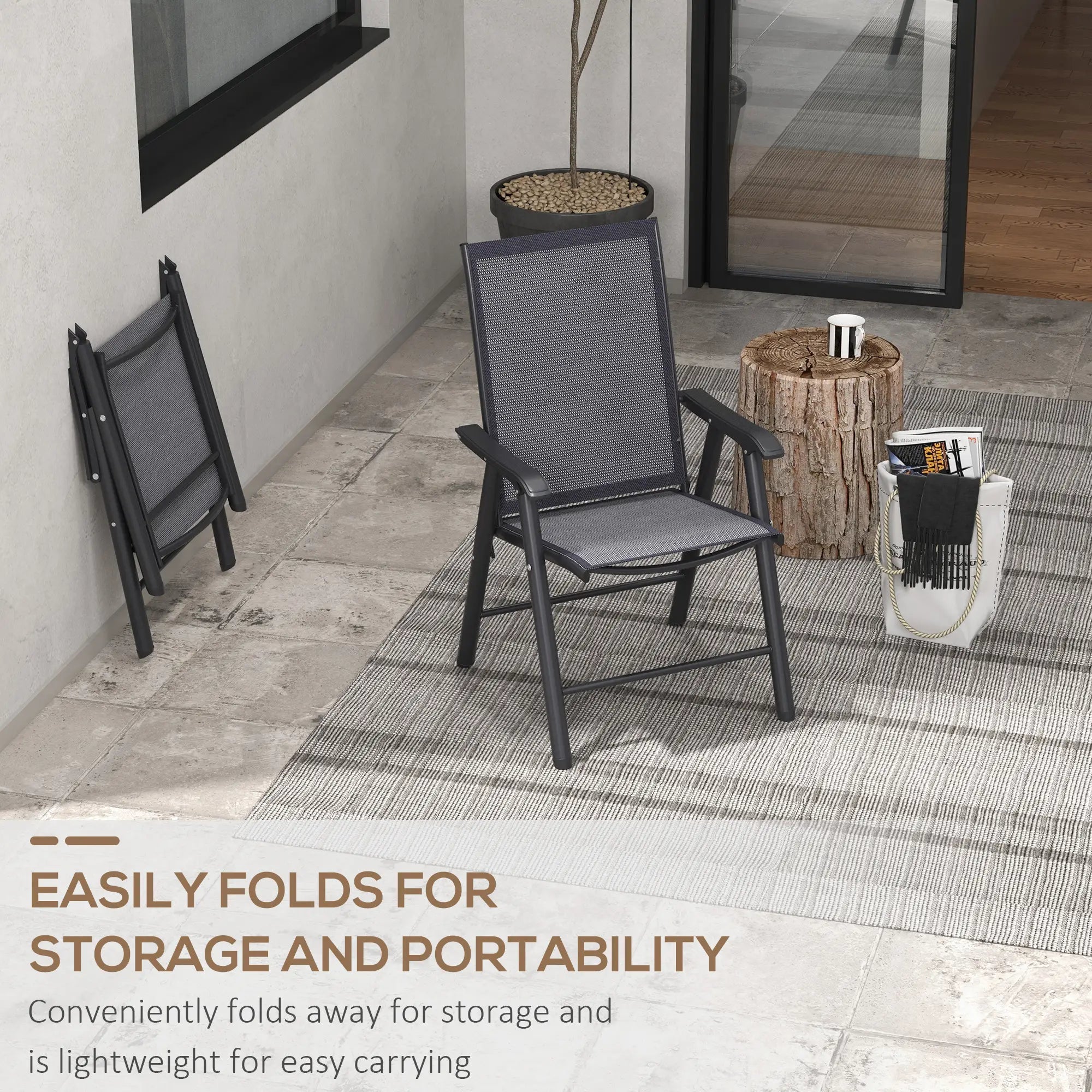 2-Piece Folding Chair Set, Patio Balcony Garden, Dark Grey Patio Chairs at Gallery Canada