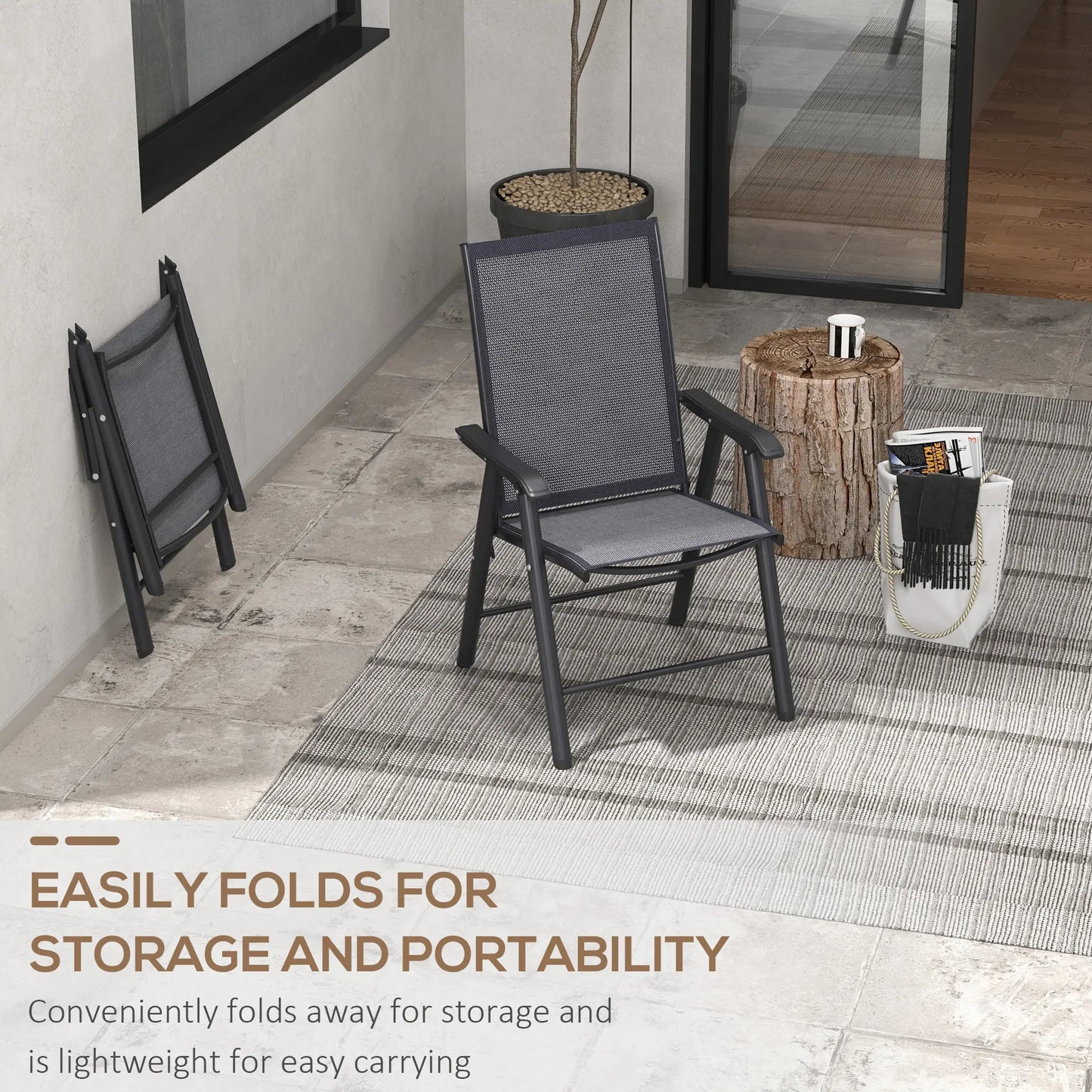 2-Piece Folding Chair Set, Patio Balcony Garden, Dark Grey Patio Chairs at Gallery Canada