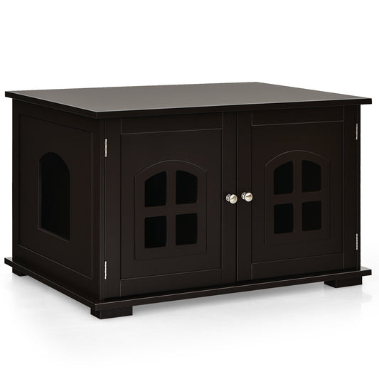 Large Wooden Cat Litter Box Enclosure Hidden Cat Washroom with Divider, Coffee - Gallery Canada