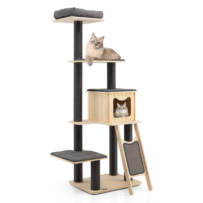 5-Tier Modern Wood Cat Tower with Washable Cushions, Gray Cat Trees Condos & Scratchers at Gallery Canada