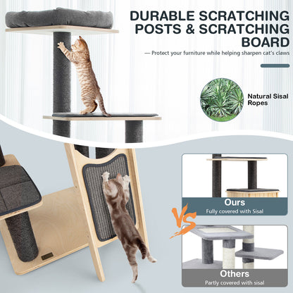 5-Tier Modern Wood Cat Tower with Washable Cushions, Gray Cat Trees Condos & Scratchers at Gallery Canada