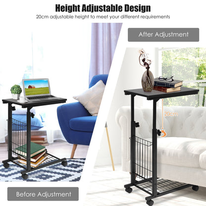 Rolling Height Adjustable Sofa End Side Table, Black - Gallery Canada