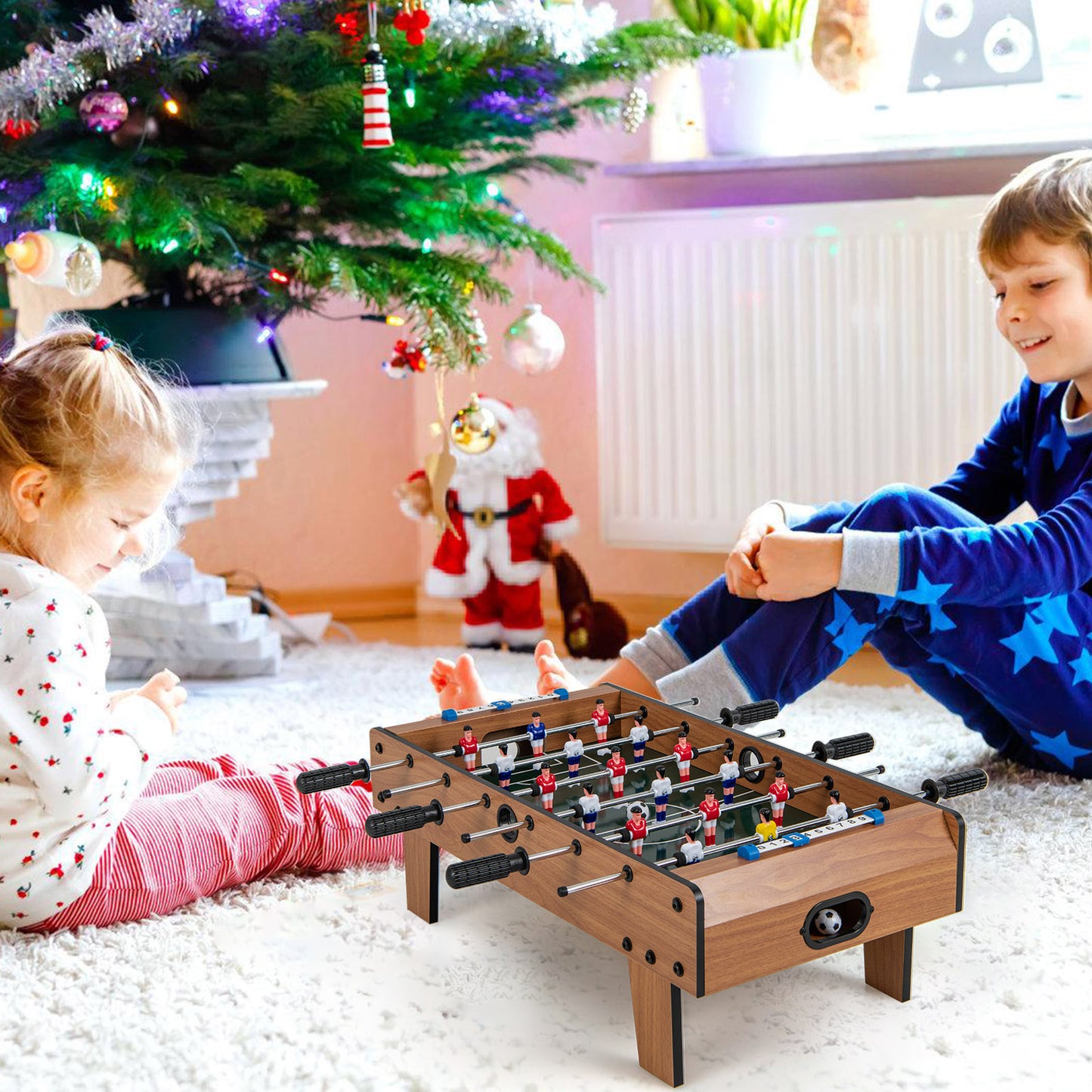27 Inch Foosball Table, Mini Tabletop Soccer Game, Brown Game Room at Gallery Canada
