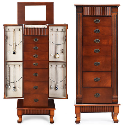 Wooden Jewelry Armoire Cabinet Storage Chest with Drawers and Swing Doors, Brown Jewelry Armoires at Gallery Canada