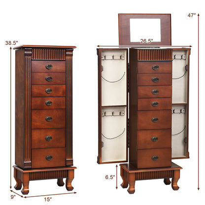 Wooden Jewelry Armoire Cabinet Storage Chest with Drawers and Swing Doors, Brown Jewelry Armoires at Gallery Canada