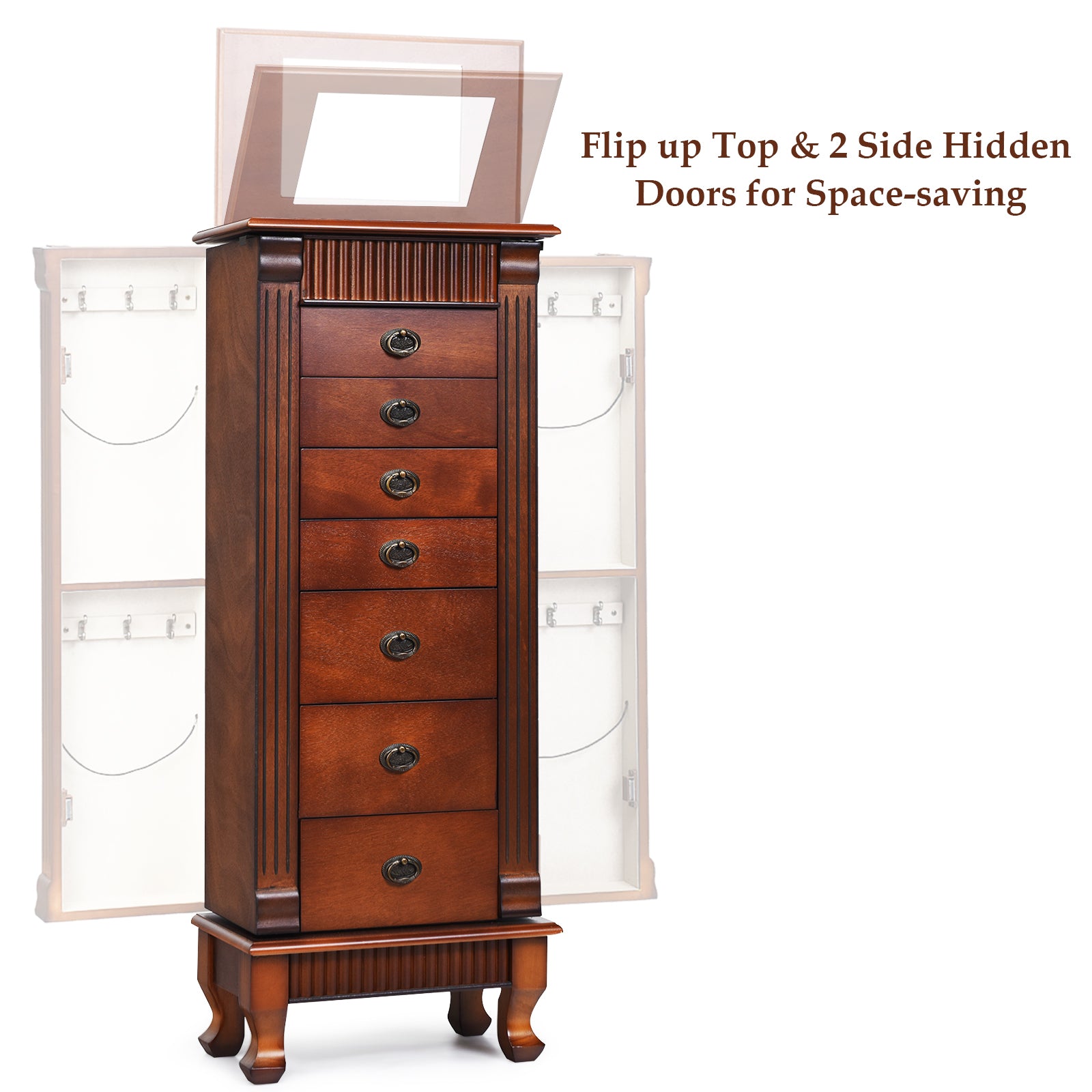 Wooden Jewelry Armoire Cabinet Storage Chest with Drawers and Swing Doors, Brown Jewelry Armoires at Gallery Canada