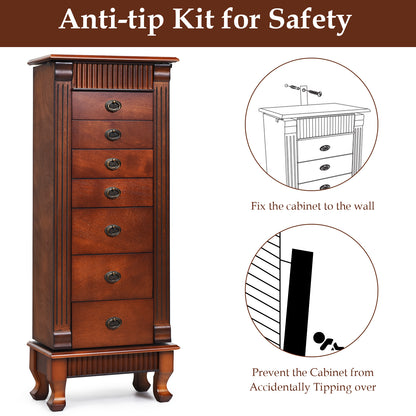 Wooden Jewelry Armoire Cabinet Storage Chest with Drawers and Swing Doors, Brown Jewelry Armoires at Gallery Canada