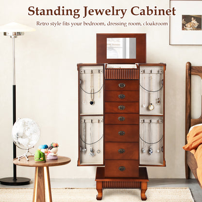 Wooden Jewelry Armoire Cabinet Storage Chest with Drawers and Swing Doors, Brown Jewelry Armoires at Gallery Canada