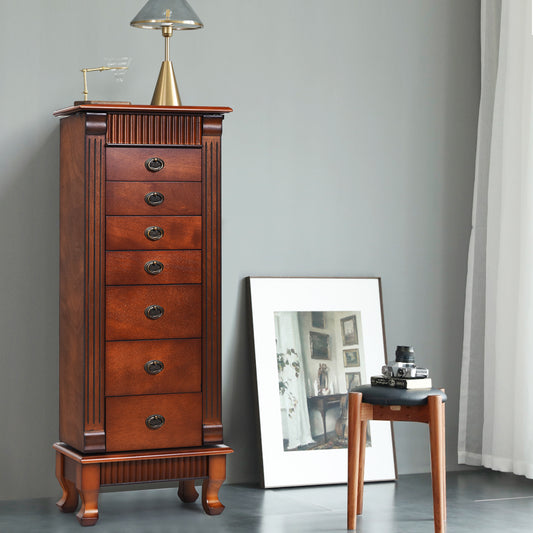 Wooden Jewelry Armoire Cabinet Storage Chest with Drawers and Swing Doors, Brown Jewelry Armoires Brown at Gallery Canada