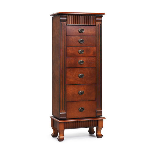 Wooden Jewelry Armoire Cabinet Storage Chest with Drawers and Swing Doors, Brown Jewelry Armoires Brown at Gallery Canada