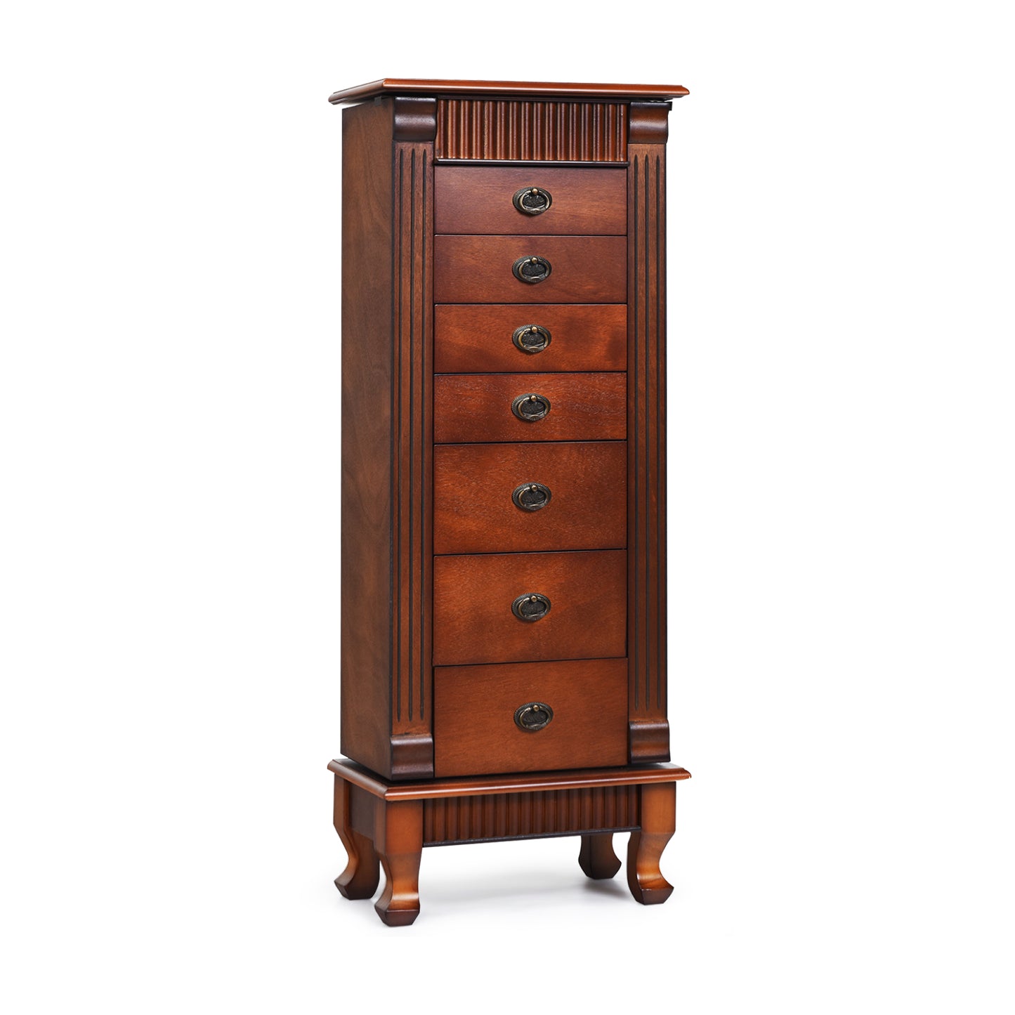 Wooden Jewelry Armoire Cabinet Storage Chest with Drawers and Swing Doors, Brown Jewelry Armoires at Gallery Canada