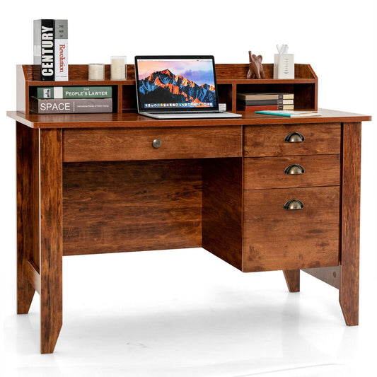 Vintage Computer Desk with Storage Shelves and 4 Drawers, Rustic Brown Computer Desks Rustic Brown at Gallery Canada