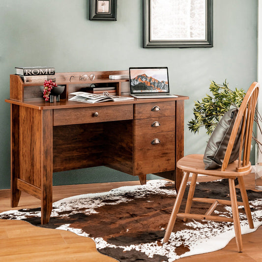 Vintage Computer Desk with Storage Shelves and 4 Drawers, Rustic Brown - Gallery Canada