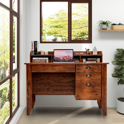 Vintage Computer Desk with Storage Shelves and 4 Drawers, Rustic Brown Computer Desks at Gallery Canada
