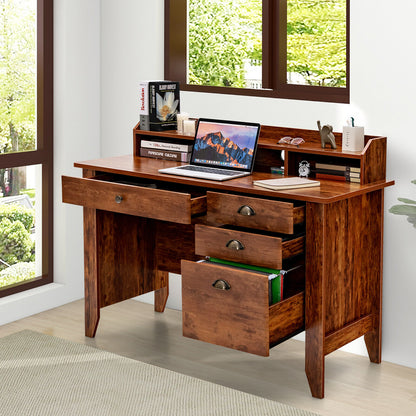 Vintage Computer Desk with Storage Shelves and 4 Drawers, Rustic Brown Computer Desks at Gallery Canada