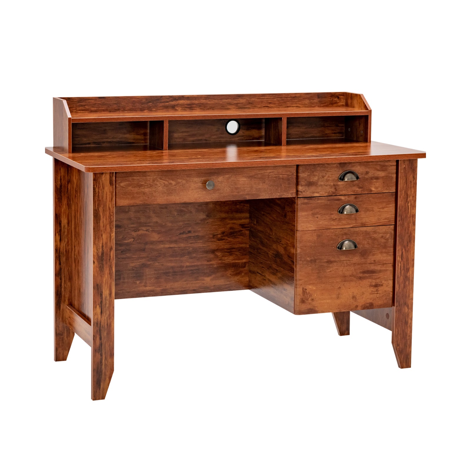 Vintage Computer Desk with Storage Shelves and 4 Drawers, Rustic Brown Computer Desks at Gallery Canada