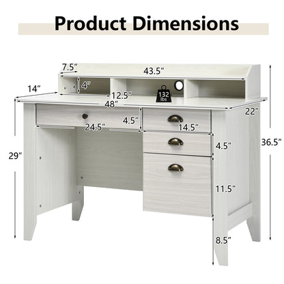 Vintage Computer Desk with Storage Shelves and 4 Drawers, White Computer Desks at Gallery Canada