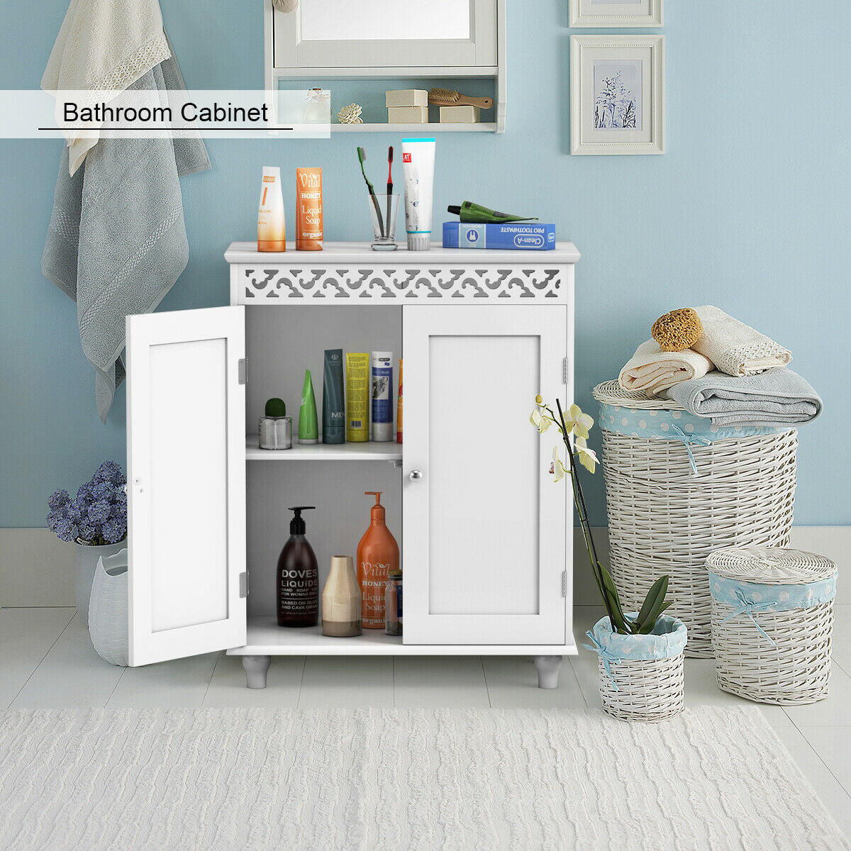 White Wooden 2-Door Storage Cabinet Cupboard, White Floor Cabinets at Gallery Canada