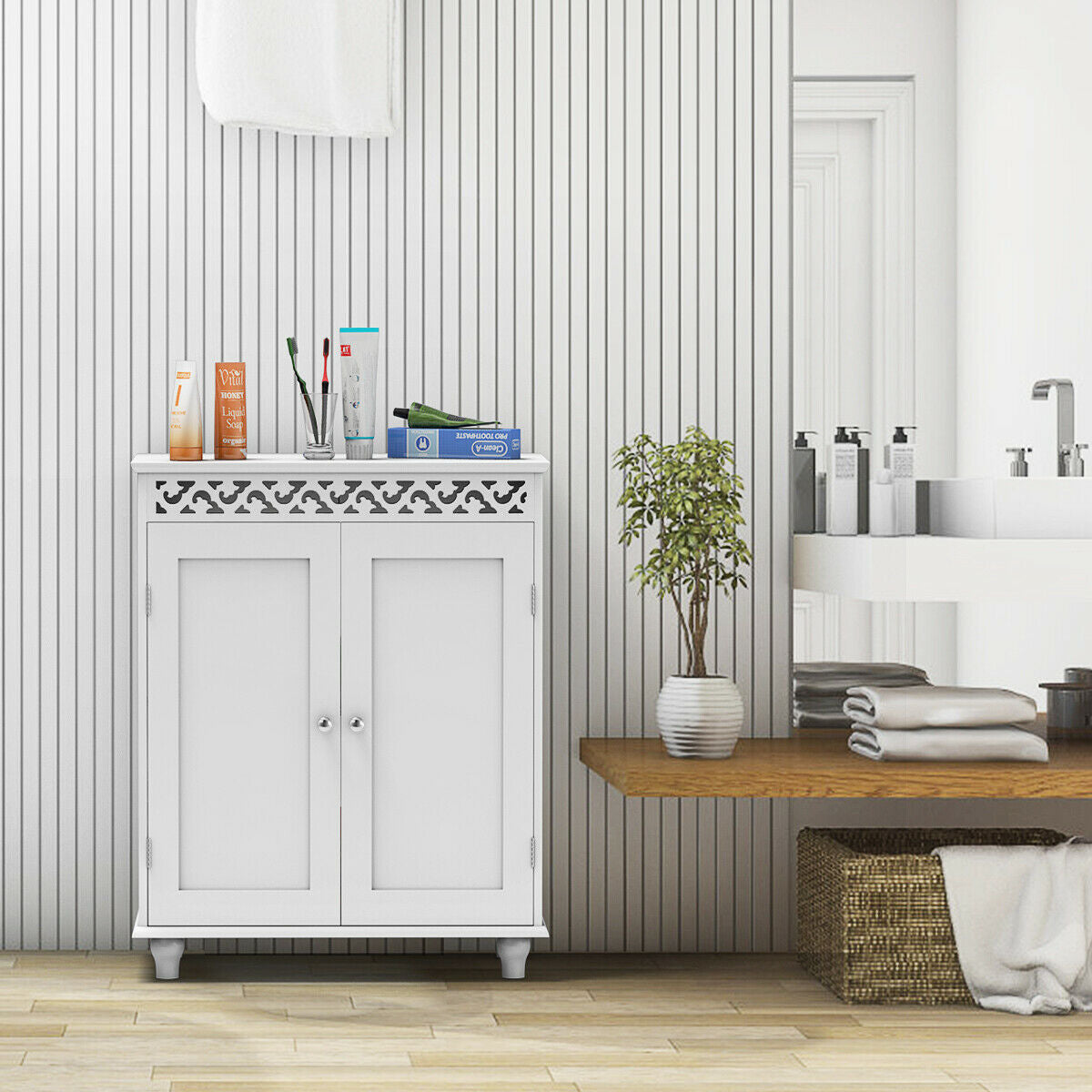 White Wooden 2-Door Storage Cabinet Cupboard, White Floor Cabinets at Gallery Canada