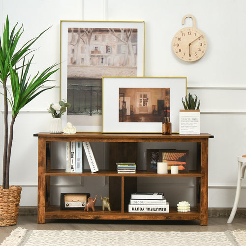 Modern Farmhouse TV Stand, 55-Inch, Open Shelves, Brown