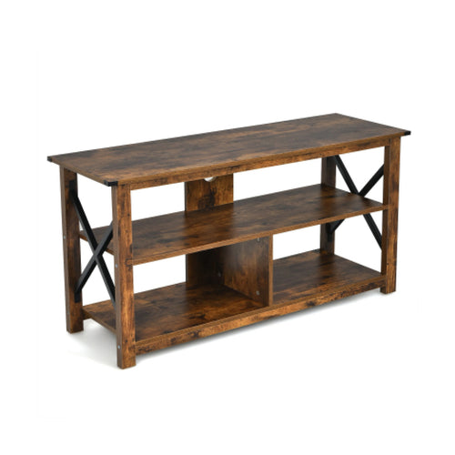 Modern Farmhouse TV Stand, 55-Inch, Open Shelves, Brown
