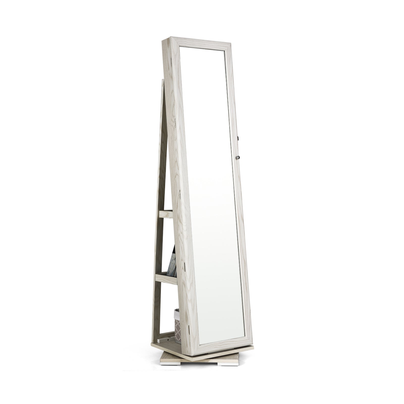 Rotatable 2-in-1 Lockable Jewelry Cabinet, Full-Length Mirror, White Jewelry Armoires White at Gallery Canada
