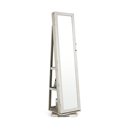 Rotatable 2-in-1 Lockable Jewelry Cabinet, Full-Length Mirror, White Jewelry Armoires White at Gallery Canada