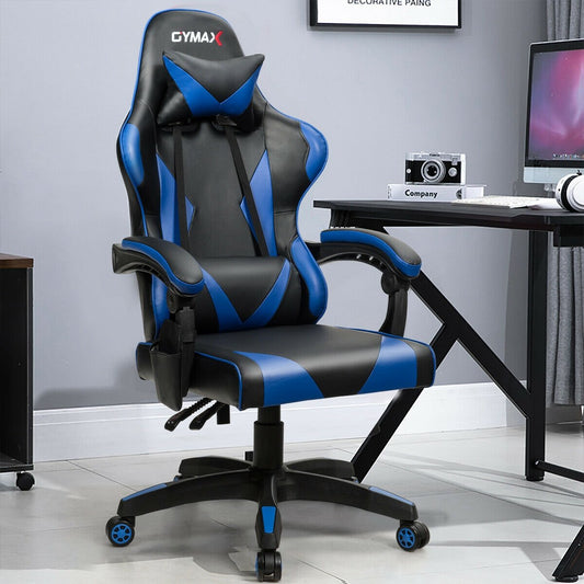 Gaming Chair Reclining Swivel with Massage Lumbar Support, Blue - Gallery Canada