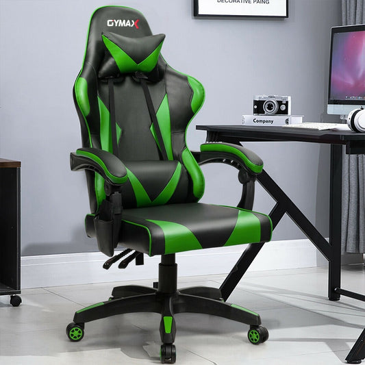 Gaming Chair Reclining Swivel with Massage Lumbar Support, Green - Gallery Canada