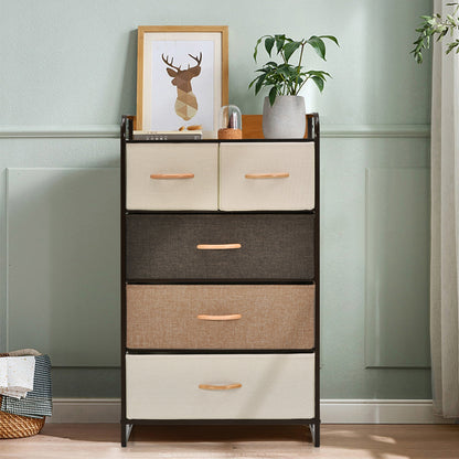 4-Tier Organizer Tower Steel Frame Wooden Top Storage with 5-Drawer Dresser-Muticolor, Multicolor Dressers & Chests at Gallery Canada
