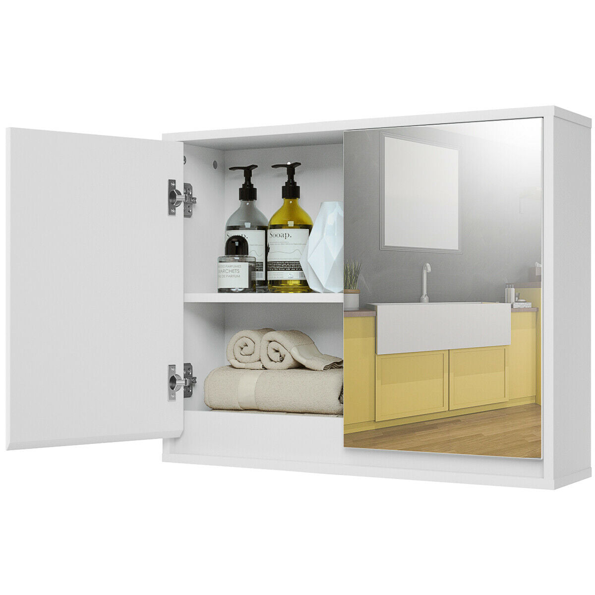 2-Door Wall-Mounted Bathroom Mirrored Medicine Cabinet, White Wall Cabinets at Gallery Canada