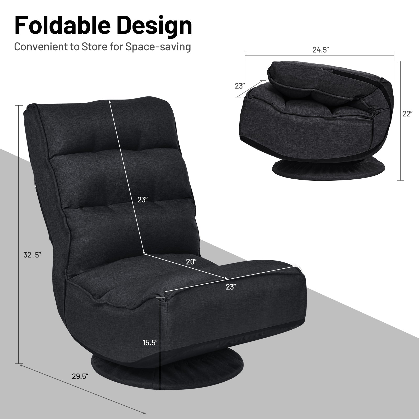 5-Position Folding Floor Gaming Chair, Black Floor Chairs at Gallery Canada